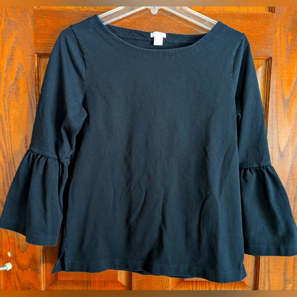 JCrew Black Boat Neck 3/4 Bell Sleeve Pullover Top - Size S
